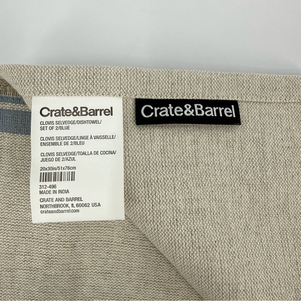 Crate&Barrell Clovis Blue Edge Cotton Linen Tea Kitchen Dish Towels Set of 2 - Picture 7 of 9